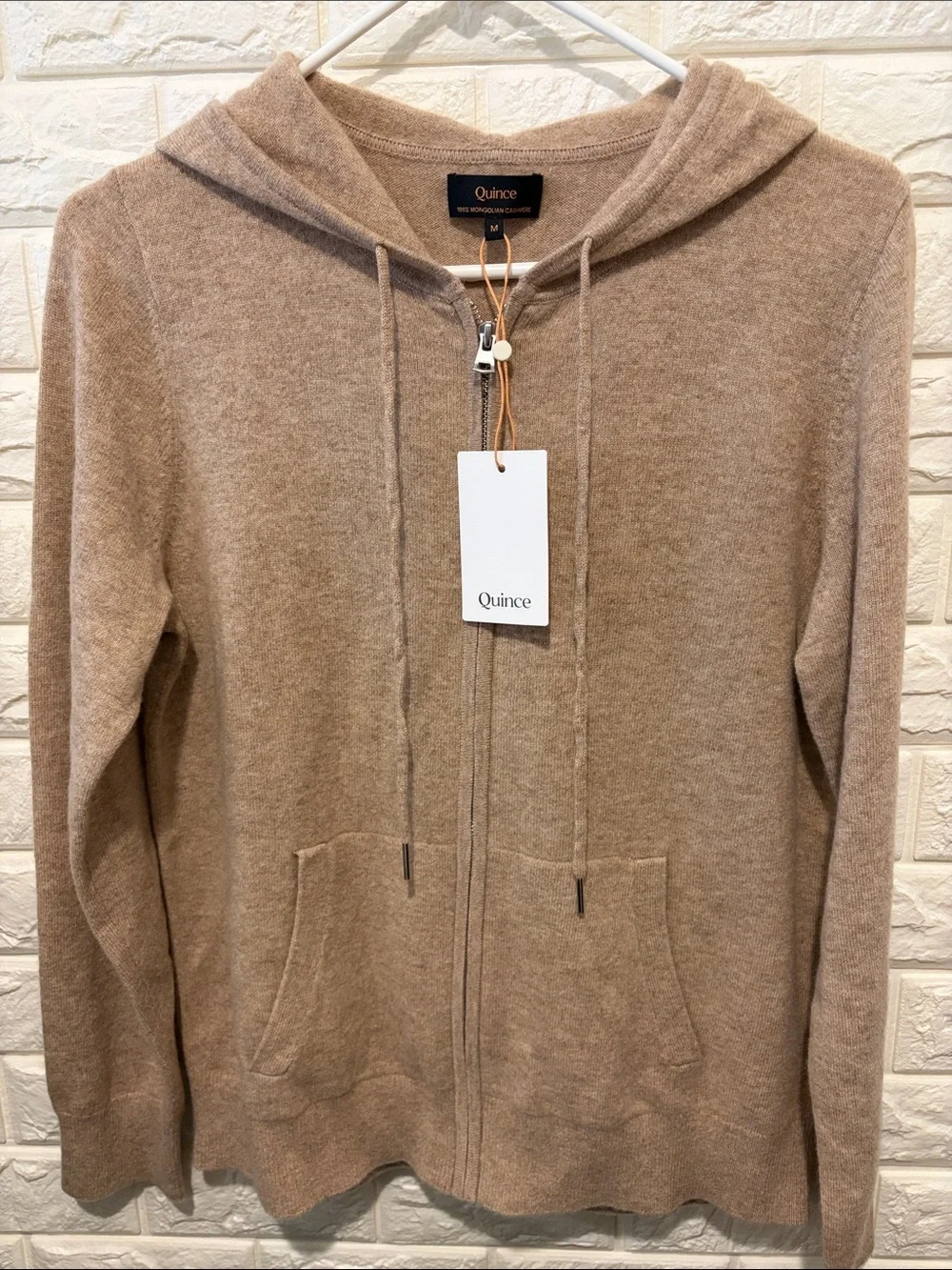 Quince Cashmere Zip Hoodie in Camel - Picture 1 of 3